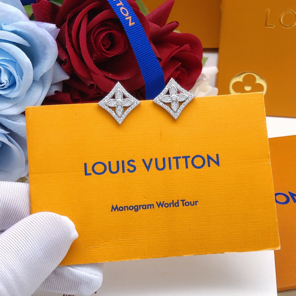 Louis Vuitton Silver-Tone Monogram Diamond-Shape Crystal Accent Earrings - album image 2