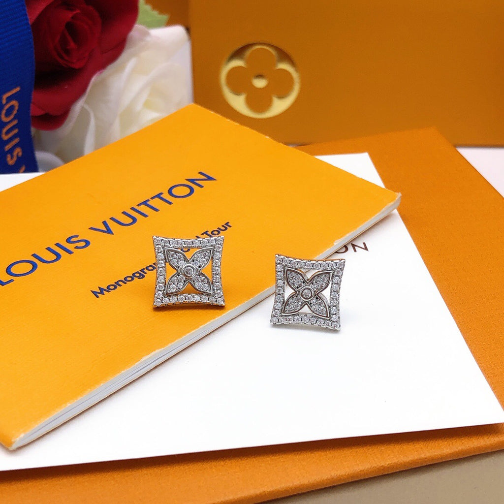 Louis Vuitton Silver-Tone Monogram Diamond-Shape Crystal Accent Earrings - album image 3