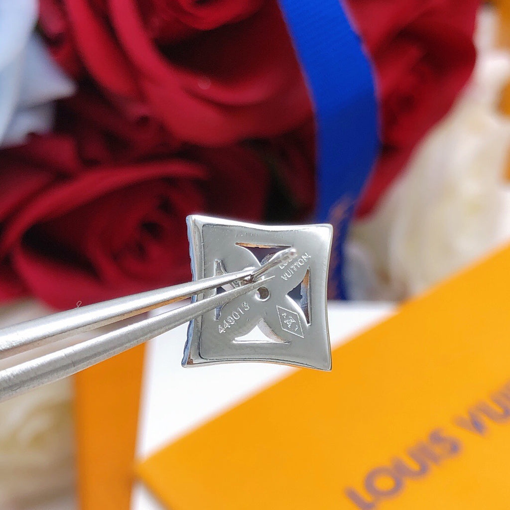 Louis Vuitton Silver-Tone Monogram Diamond-Shape Crystal Accent Earrings - album image 4