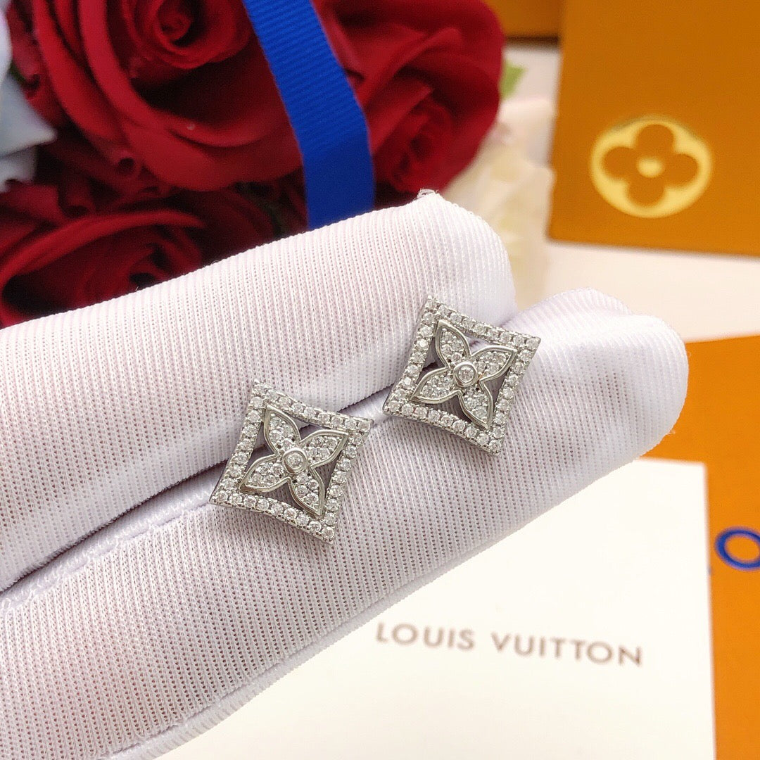 Louis Vuitton Silver-Tone Monogram Diamond-Shape Crystal Accent Earrings - album image 8