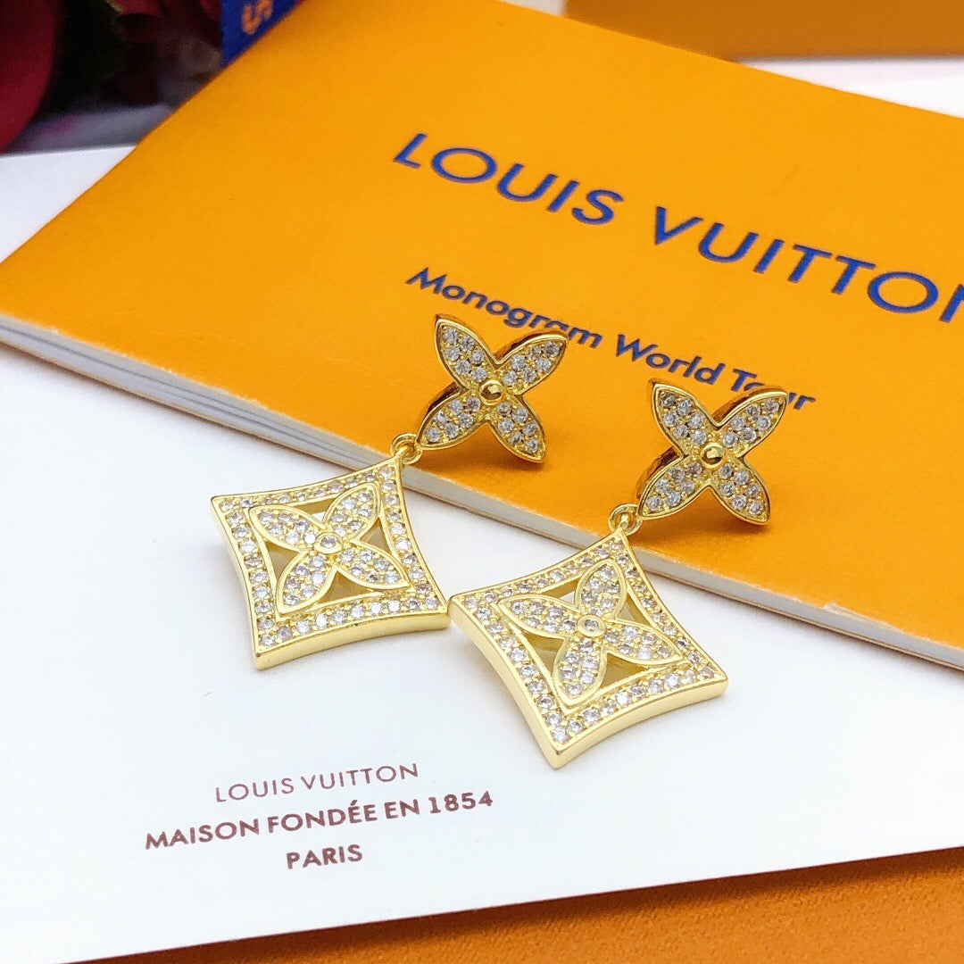 Louis Vuitton Gold-Tone Monogram Diamond-Shape Pendant Crystal Accent Earrings - album image 7