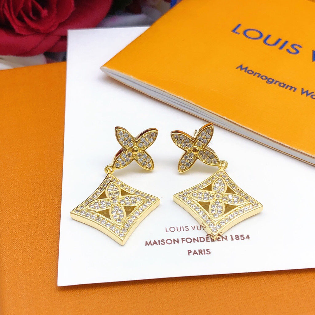 Louis Vuitton Gold-Tone Monogram Diamond-Shape Pendant Crystal Accent Earrings - album image 5