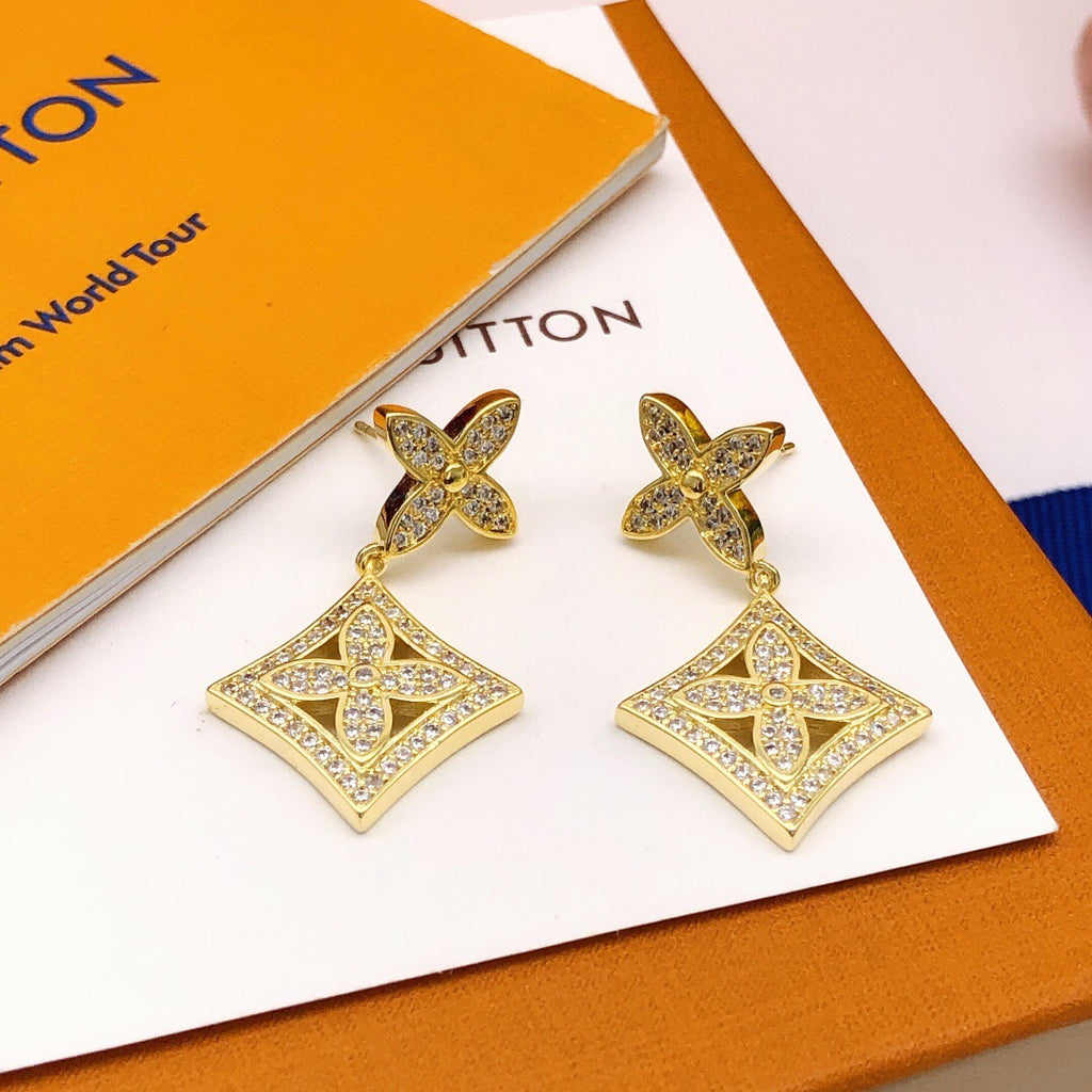 Louis Vuitton Gold-Tone Monogram Diamond-Shape Pendant Crystal Accent Earrings - album image 3