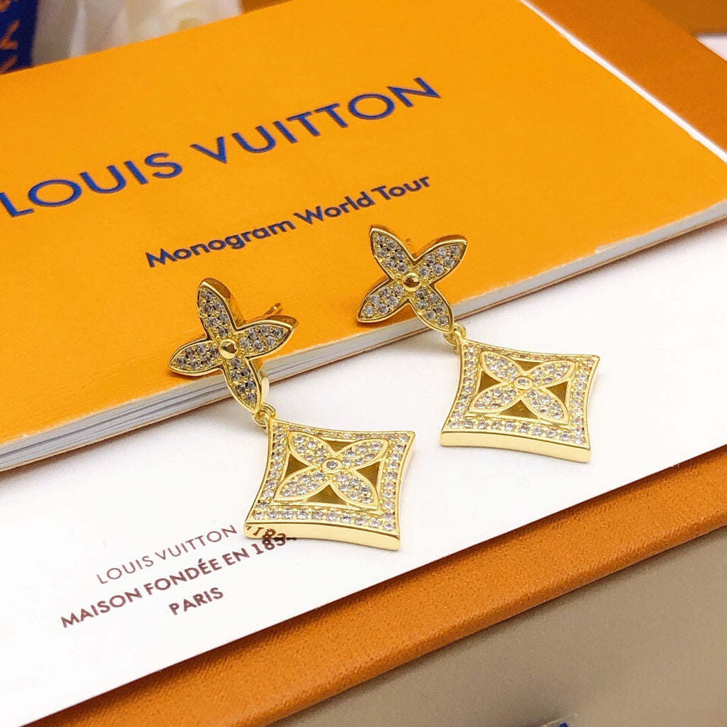 Louis Vuitton Gold-Tone Monogram Diamond-Shape Pendant Crystal Accent Earrings - album image 6