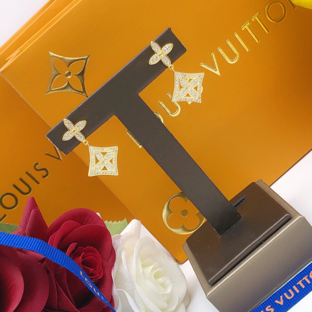 Louis Vuitton Gold-Tone Monogram Diamond-Shape Pendant Crystal Accent Earrings - album image 9