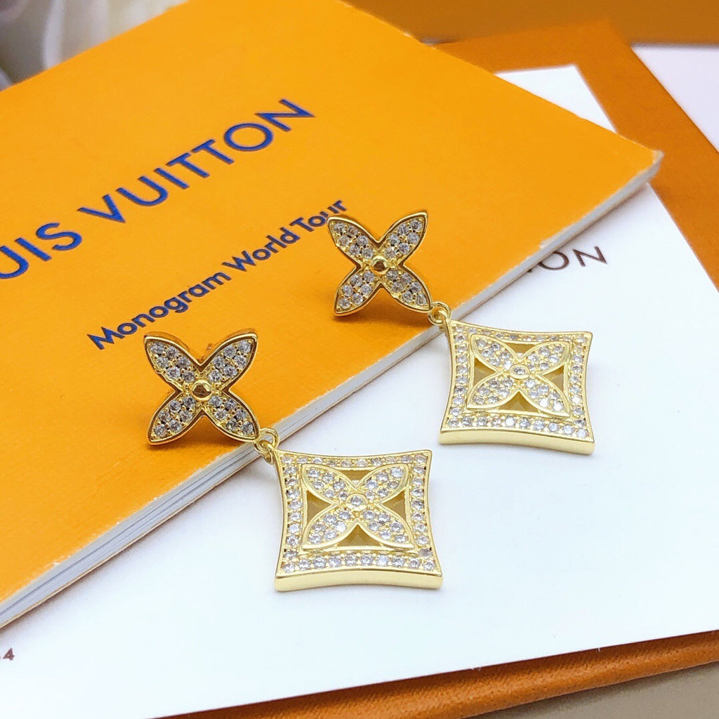 Louis Vuitton Gold-Tone Monogram Diamond-Shape Pendant Crystal Accent Earrings - album image 8