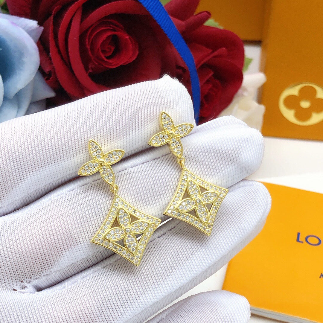 Louis Vuitton Gold-Tone Monogram Diamond-Shape Pendant Crystal Accent Earrings - album image 4