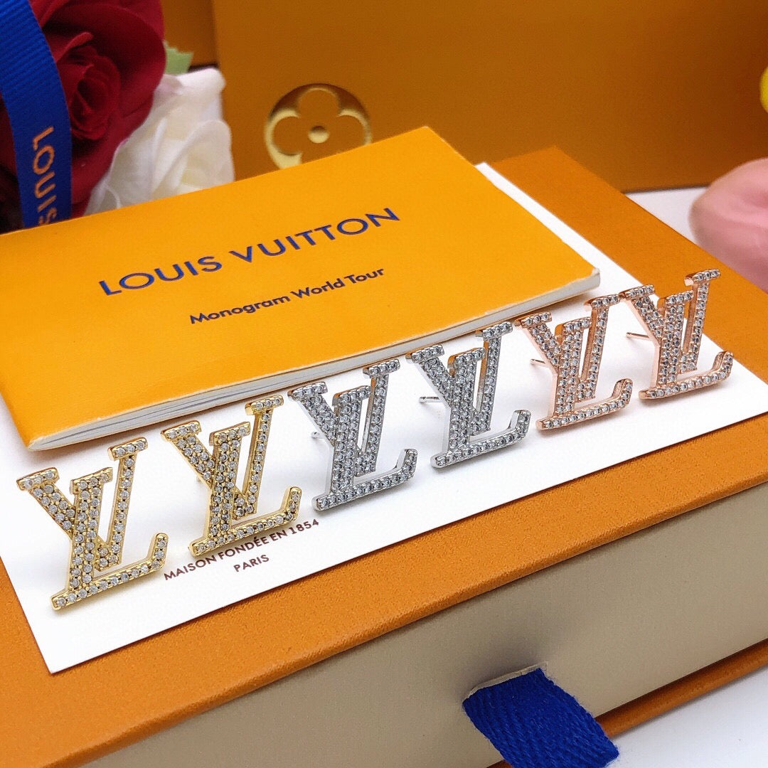 Louis Vuitton LV Letter Crystal Accent Earrings - album image 9