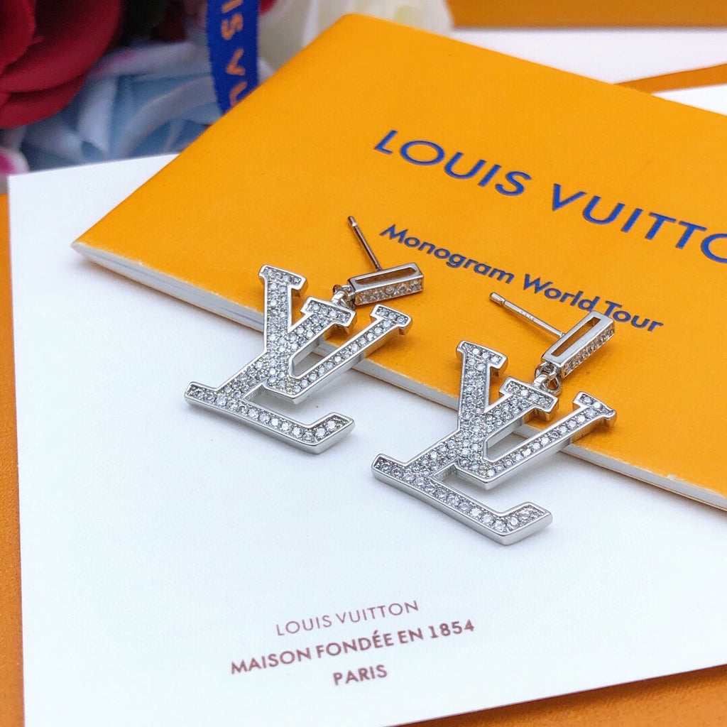 Louis Vuitton Silver-Tone Pendant Crystal Accent Earrings - album image 4