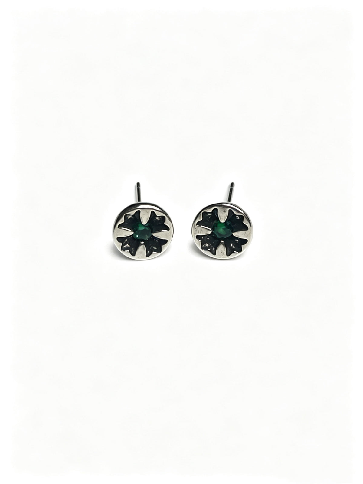 Chrome Hearts Green Accent Cross Stud Earrings - album image 1