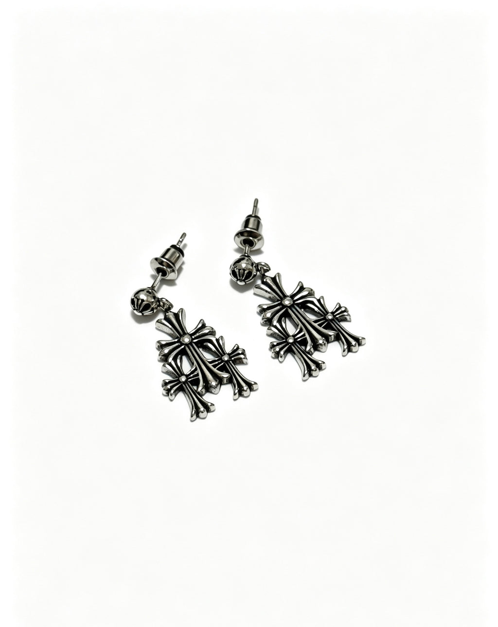 Chrome Hearts Layered Gothic Cross Drop Earrings - album image 5