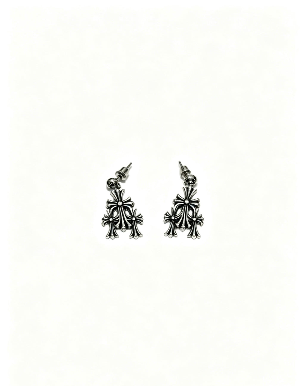 Chrome Hearts Layered Gothic Cross Drop Earrings - album image 1