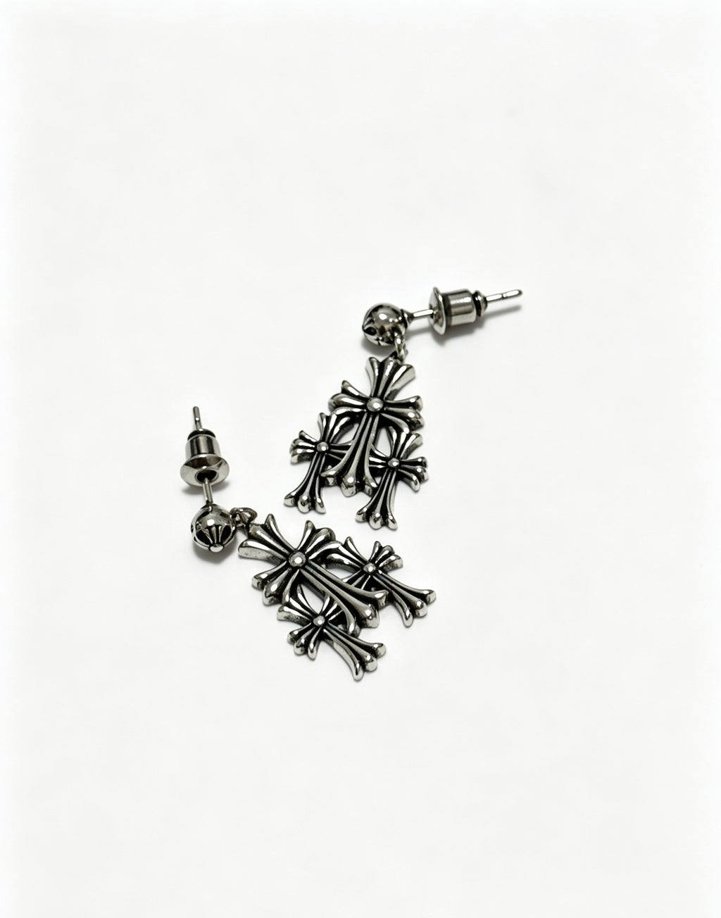 Chrome Hearts Layered Gothic Cross Drop Earrings - album image 6