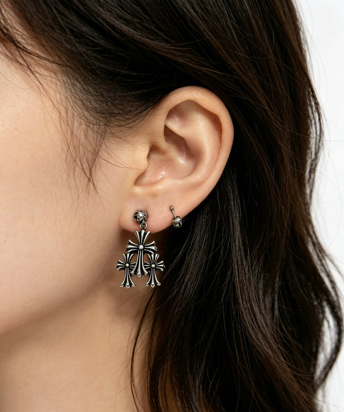 Chrome Hearts Layered Gothic Cross Drop Earrings - album image 7