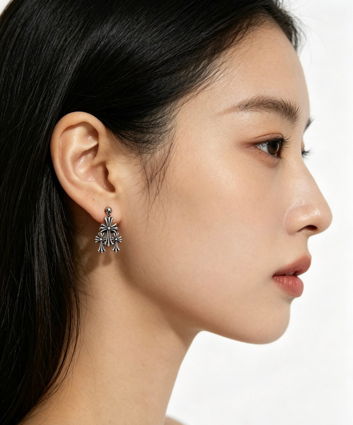 Chrome Hearts Layered Gothic Cross Drop Earrings - album image 8