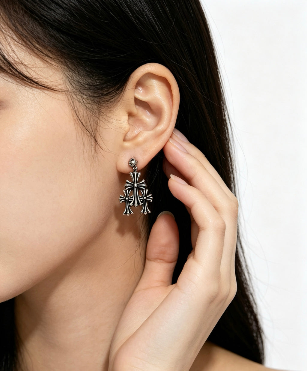 Chrome Hearts Layered Gothic Cross Drop Earrings - album image 9