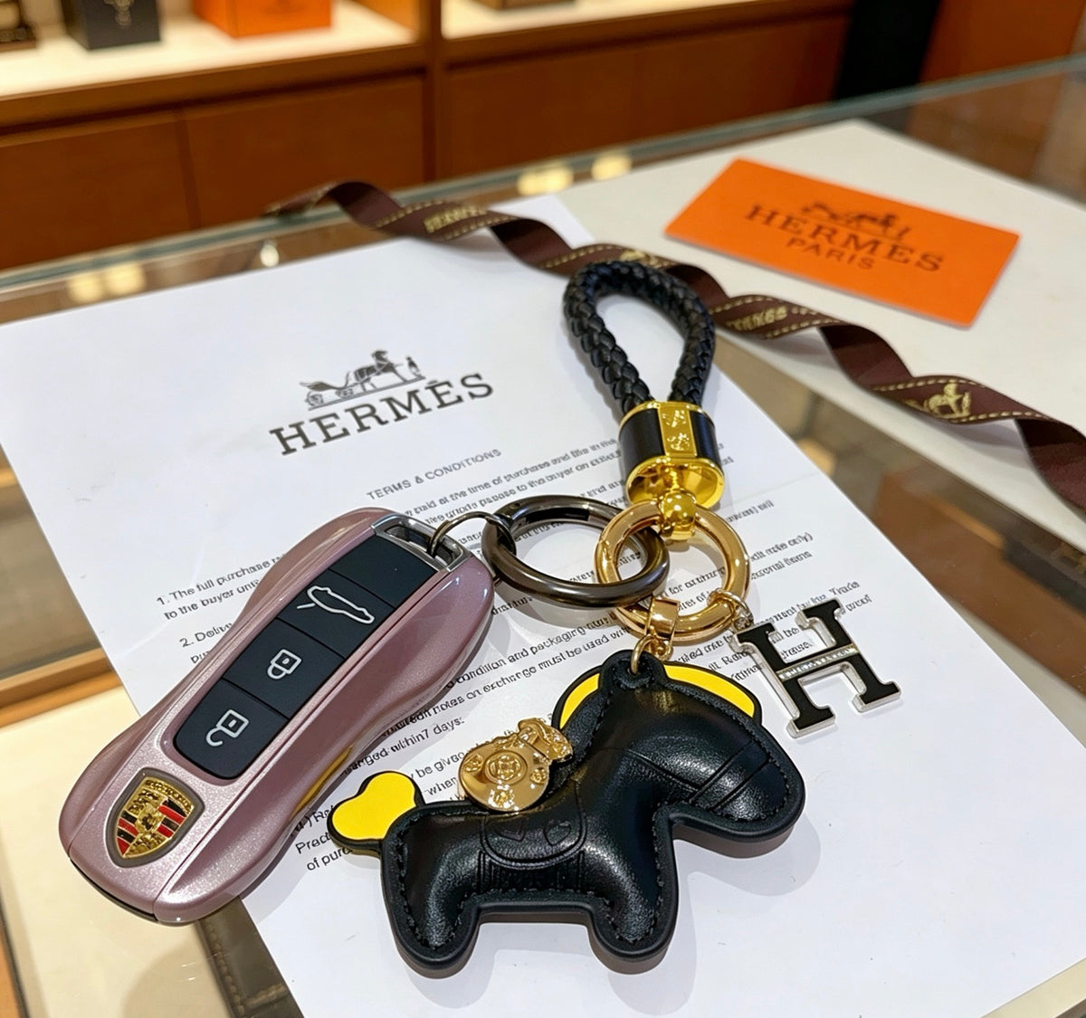 Hermès Black Horse Keychain with Black Braided Cord - album image 2