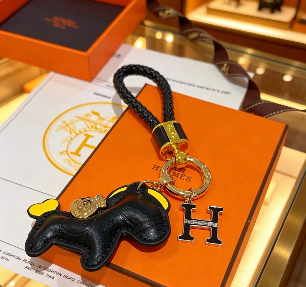 Hermès Black Horse Keychain with Black Braided Cord - album image 5