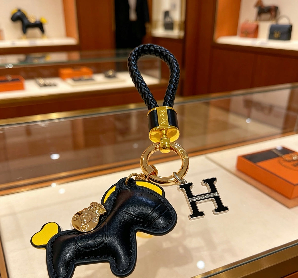 Hermès Black Horse Keychain with Black Braided Cord - album image 4