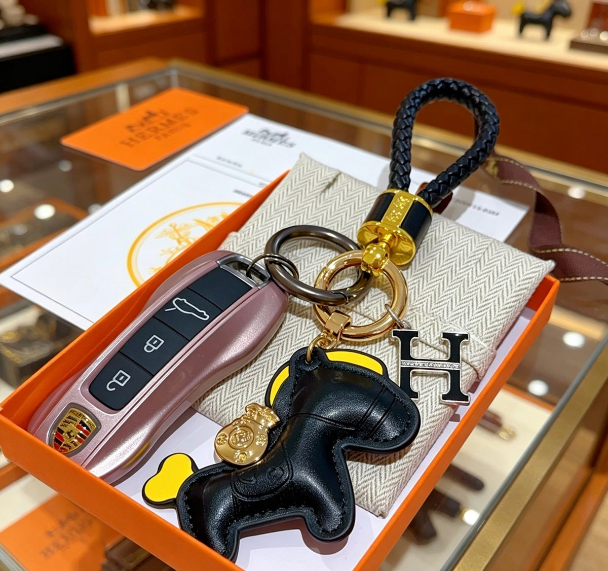 Hermès Black Horse Keychain with Black Braided Cord - album image 3
