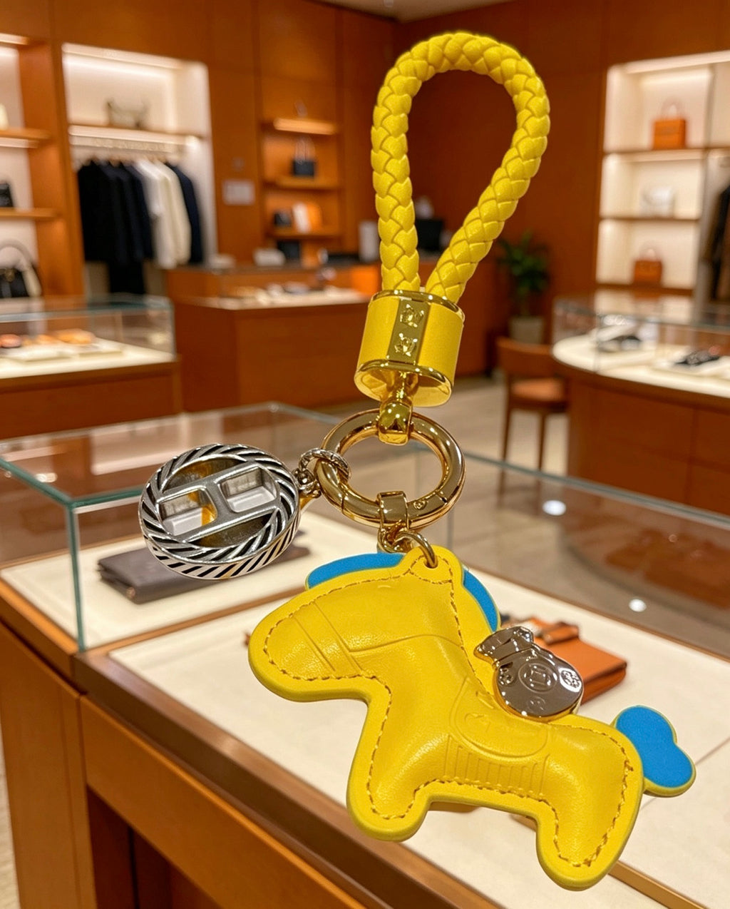 Hermès Yellow Horse Keychain with Yellow Braided Cord - album image 3