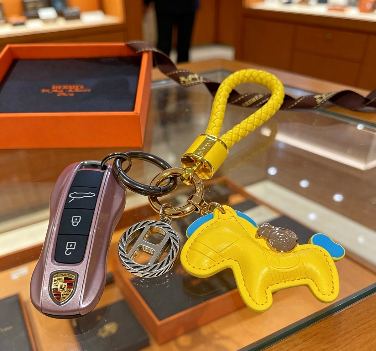 Hermès Yellow Horse Keychain with Yellow Braided Cord - album image 2