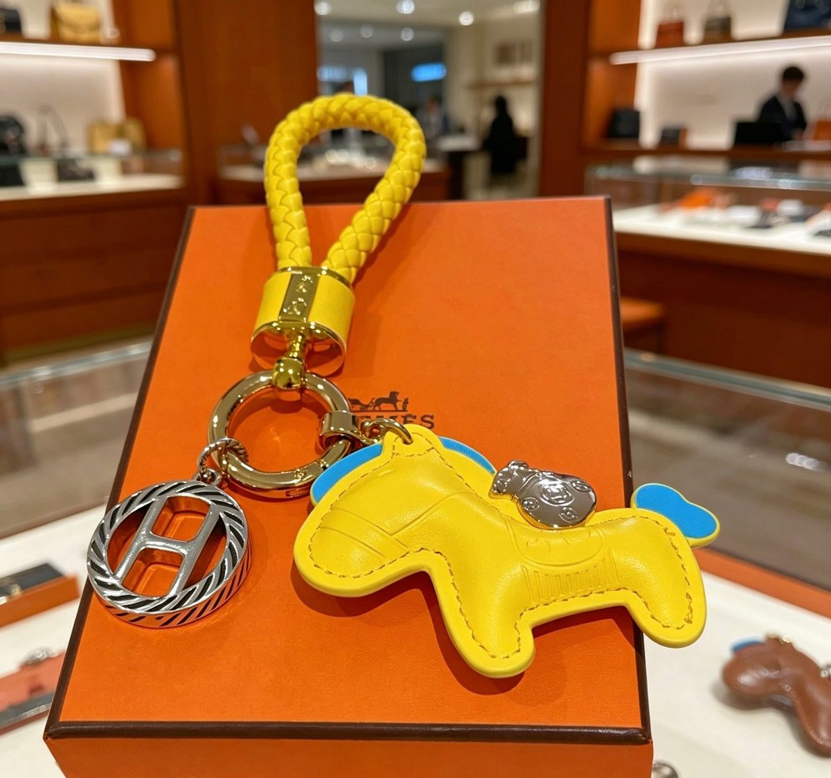 Hermès Yellow Horse Keychain with Yellow Braided Cord - album image 6