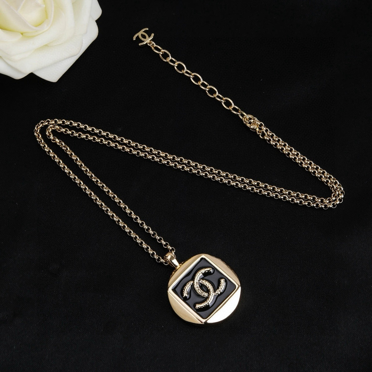 Chanel Silver-Tone Square CC Pendant Necklace - album image 7