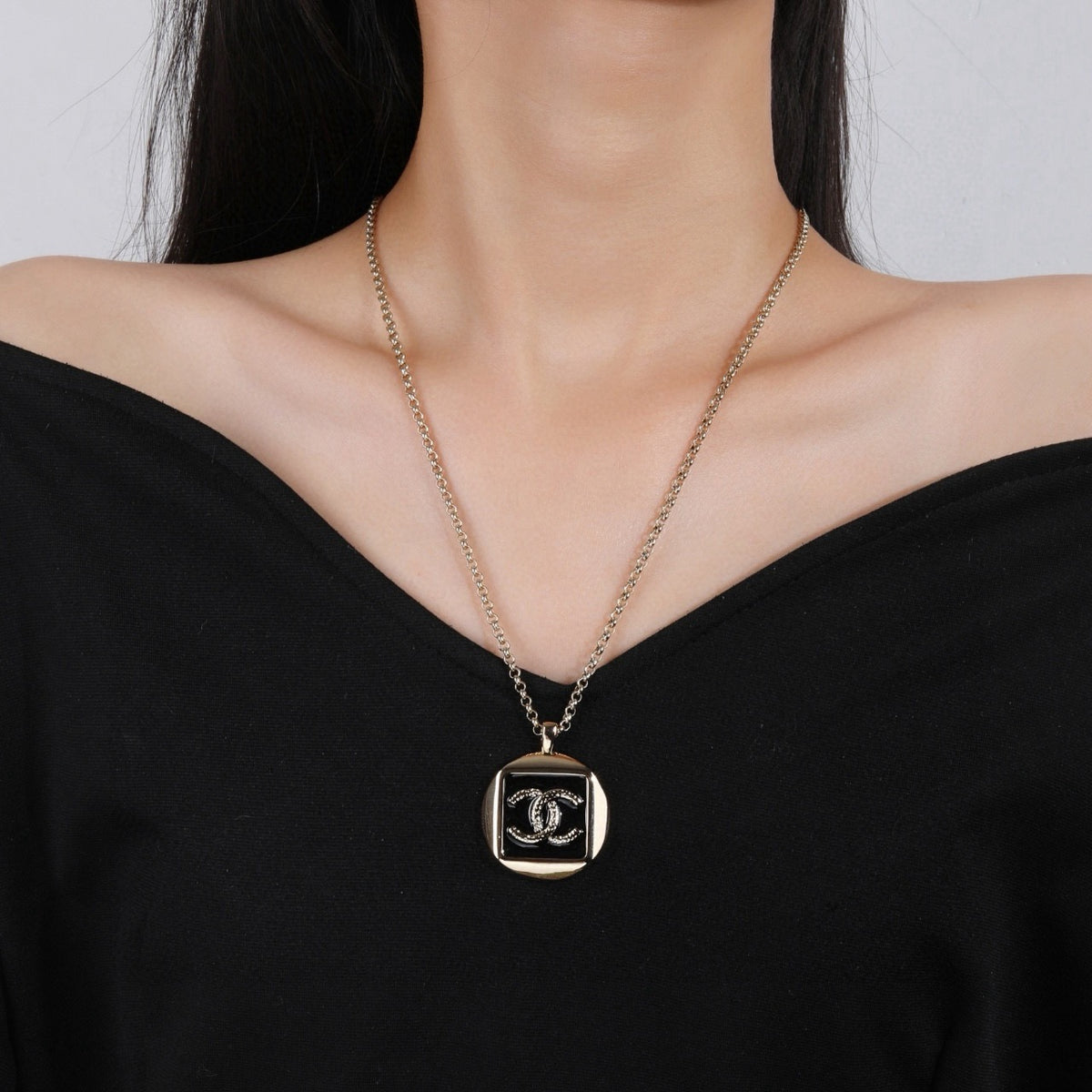 Chanel Silver-Tone Square CC Pendant Necklace - album image 8