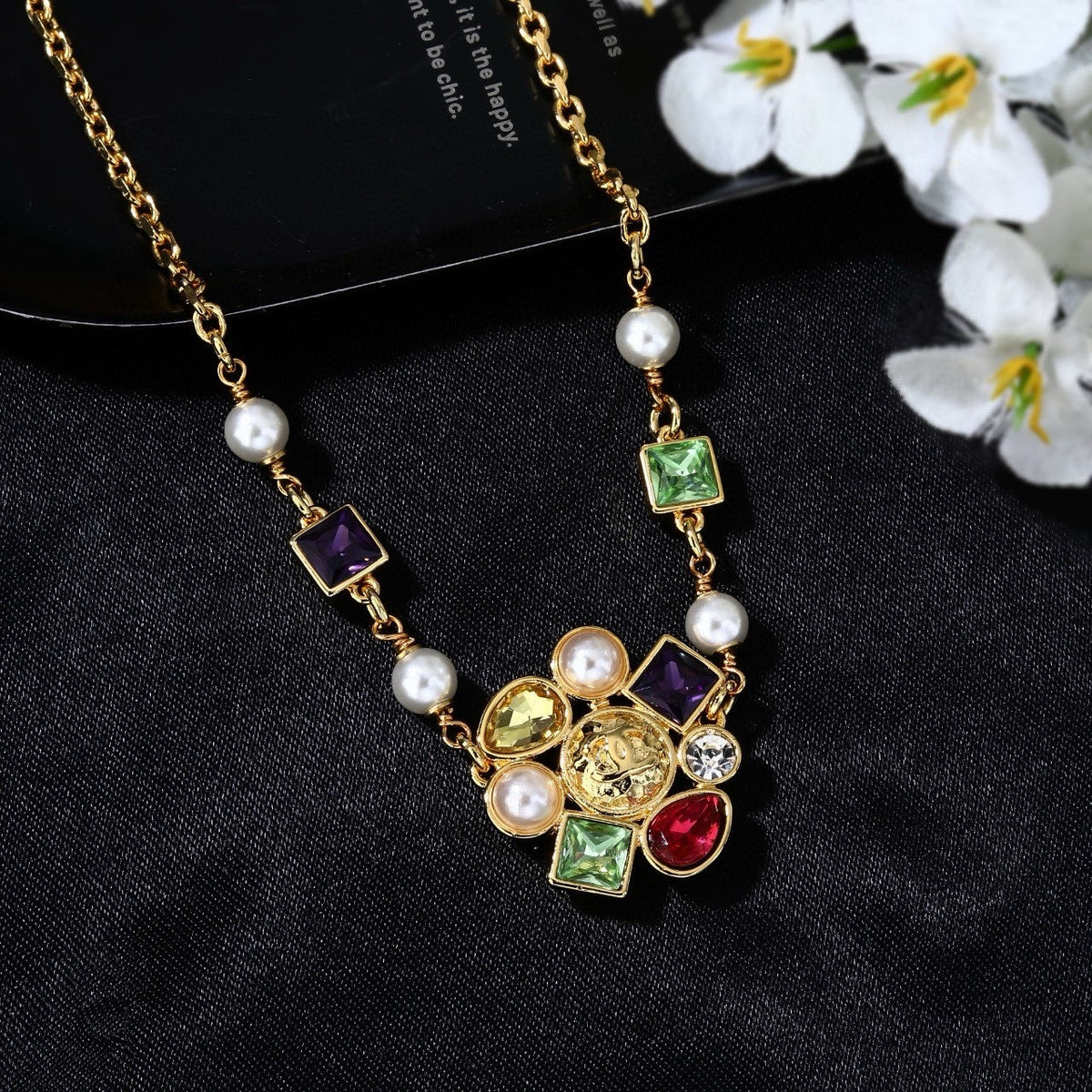 Chanel Gold-Tone Multicolor Bead Necklace - album image 7