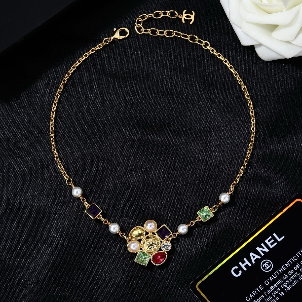 Chanel Gold-Tone Multicolor Bead Necklace - album image 2