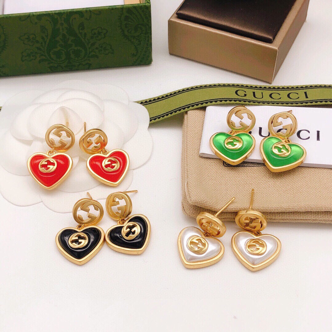 Gucci Interlocking G Pearl Heart Crystal Accent Antiqued Earrings - album image 8