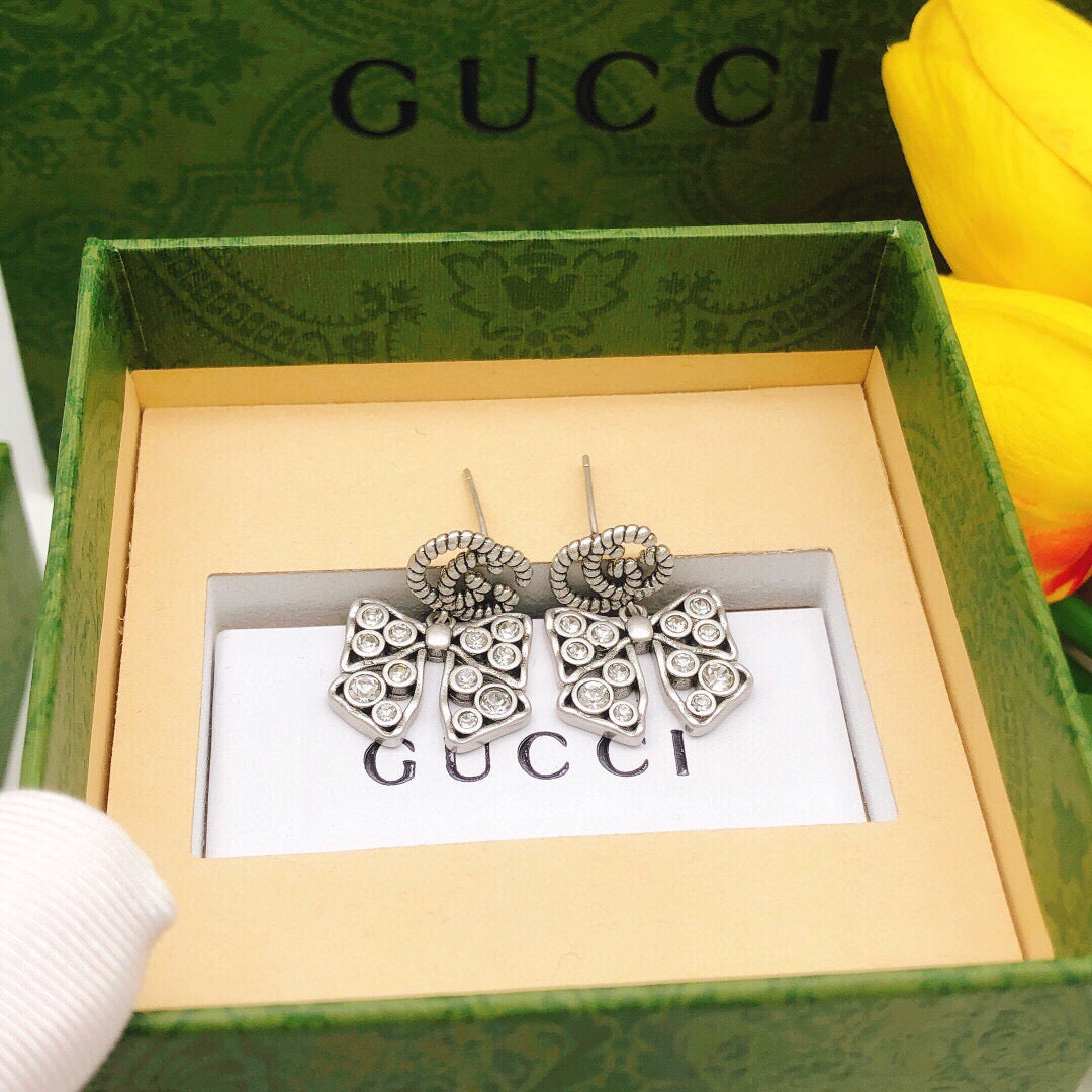 Gucci Interlocking G Bow Butterfly Silver-Tone Gold-Tone Earrings - album image 5