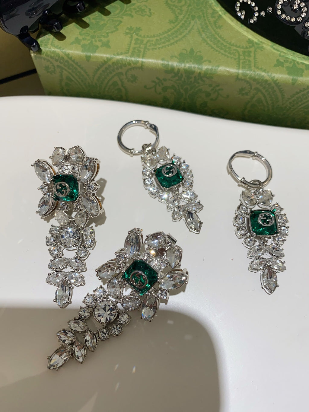 Gucci Emerald Green Green Marquise Crystal Accent Earrings - album image 2
