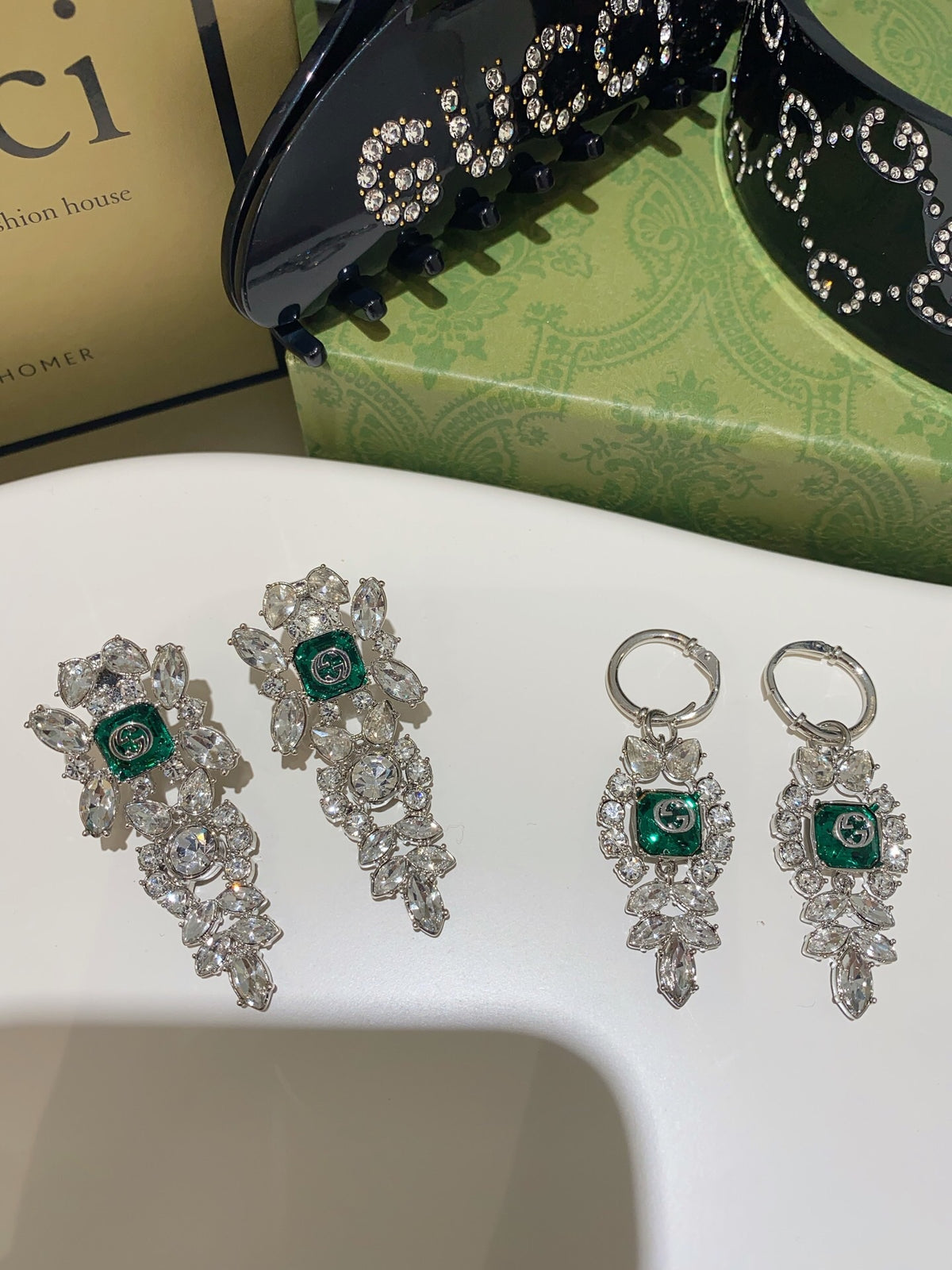 Gucci Emerald Green Green Marquise Crystal Accent Earrings - album image 1