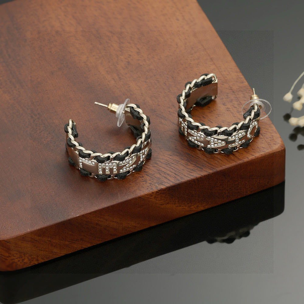 Chanel Black and Crystal Hoop Earrings - album image 2
