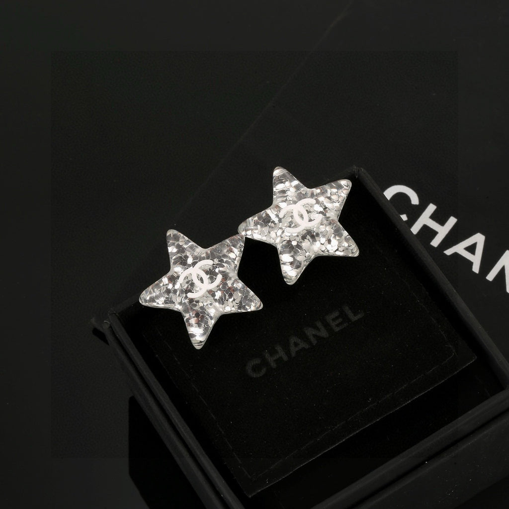 Chanel Interlocking C Resin Silver-Tone White Star Stud Earrings - album image 7