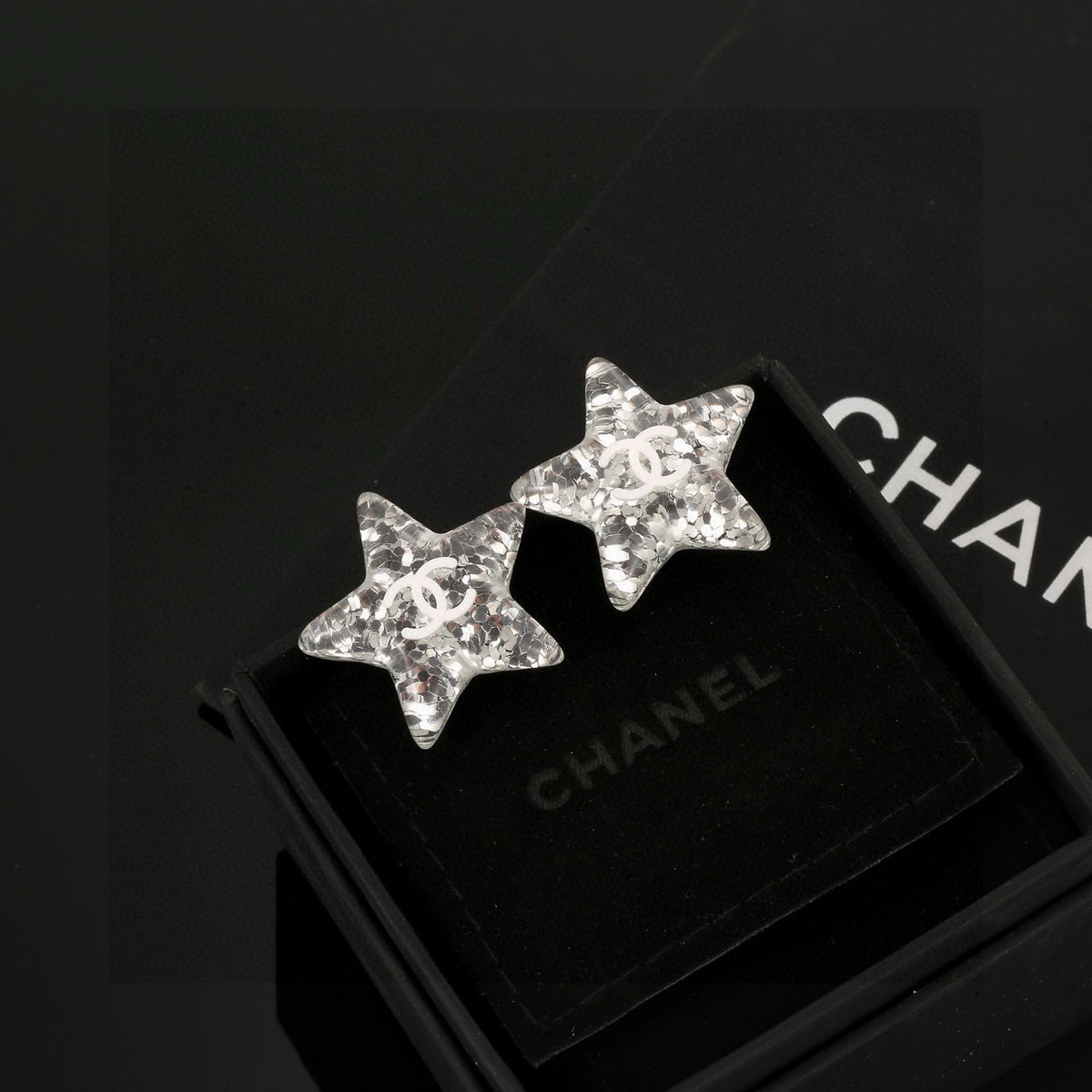 Chanel Interlocking C Resin Silver-Tone White Star Stud Earrings - album image 7
