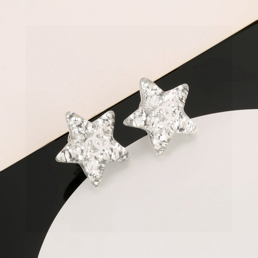 Chanel Interlocking C Resin Silver-Tone White Star Stud Earrings - album image 8