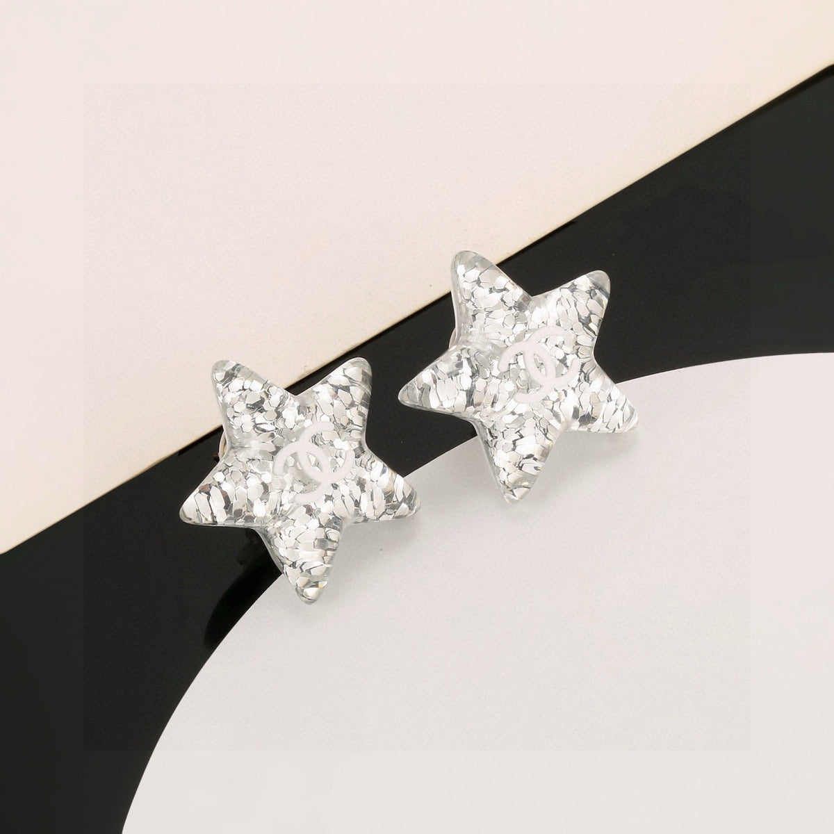 Chanel Interlocking C Resin Silver-Tone White Star Stud Earrings - album image 8