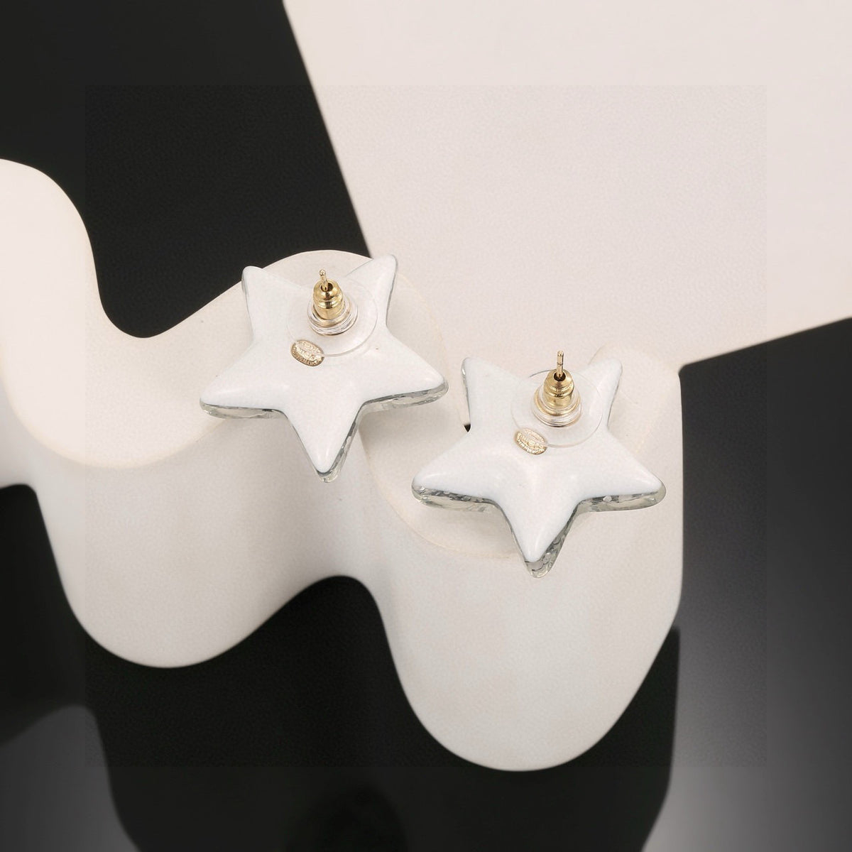 Chanel Interlocking C Resin Silver-Tone White Star Stud Earrings - album image 6