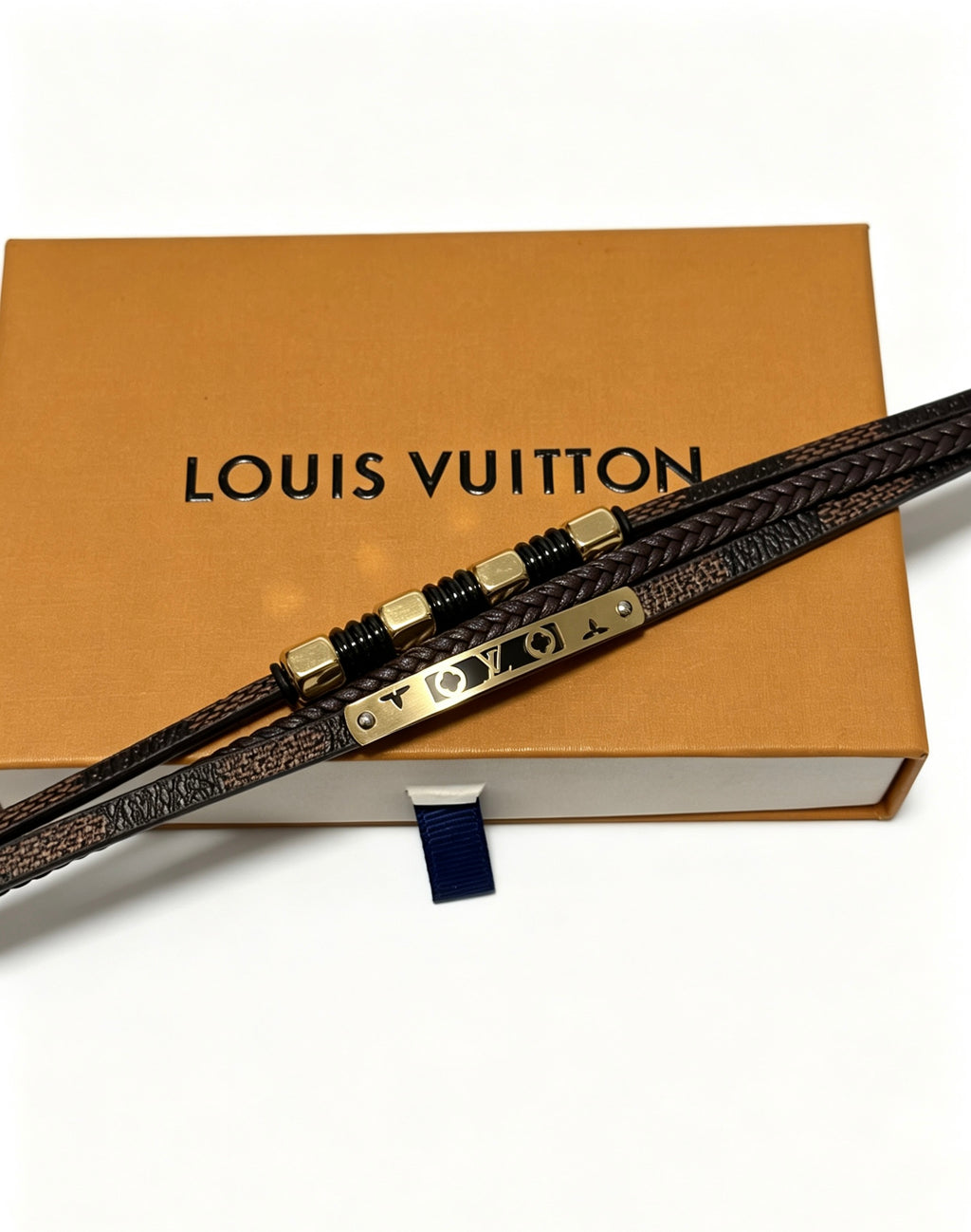 Louis Vuitton Blue Antiqued Leather Chain Bracelet - album image 2