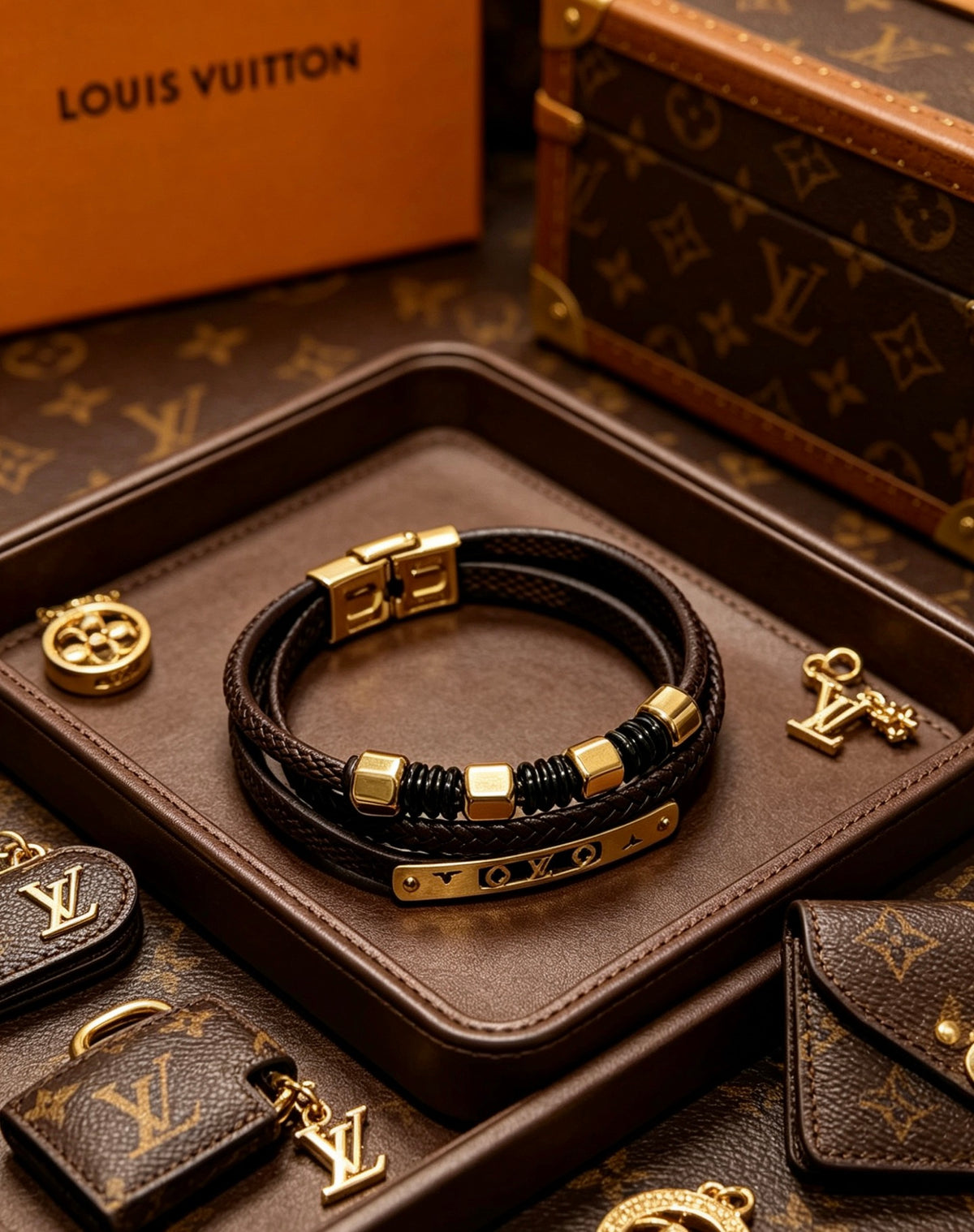 Louis Vuitton Blue Antiqued Leather Chain Bracelet - album image 9