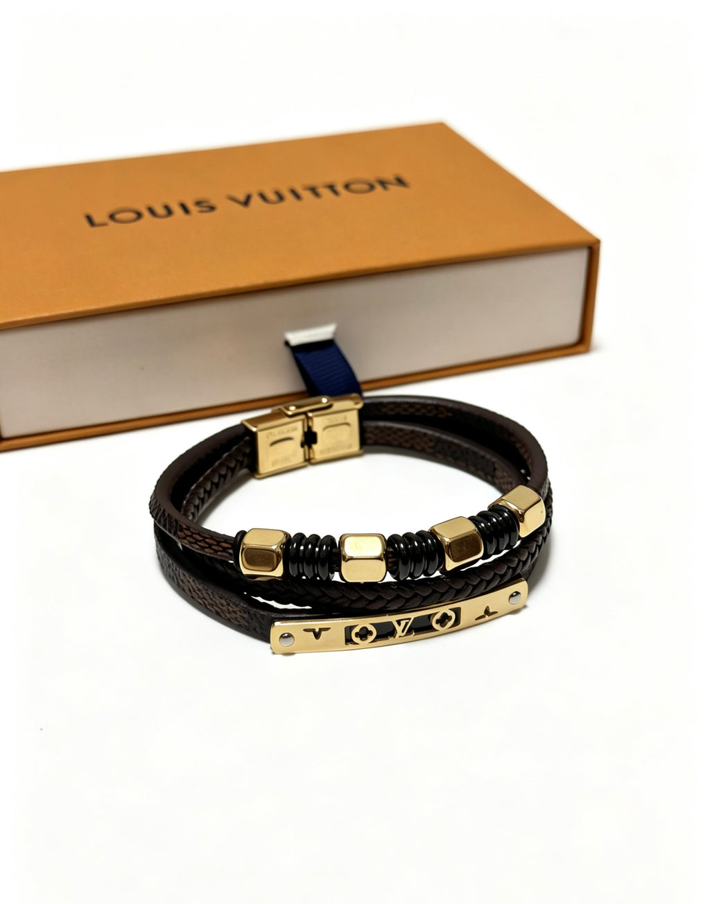 Louis Vuitton Blue Antiqued Leather Chain Bracelet - album image 4