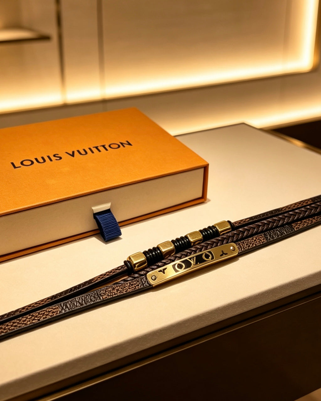 Louis Vuitton Blue Antiqued Leather Chain Bracelet - album image 10