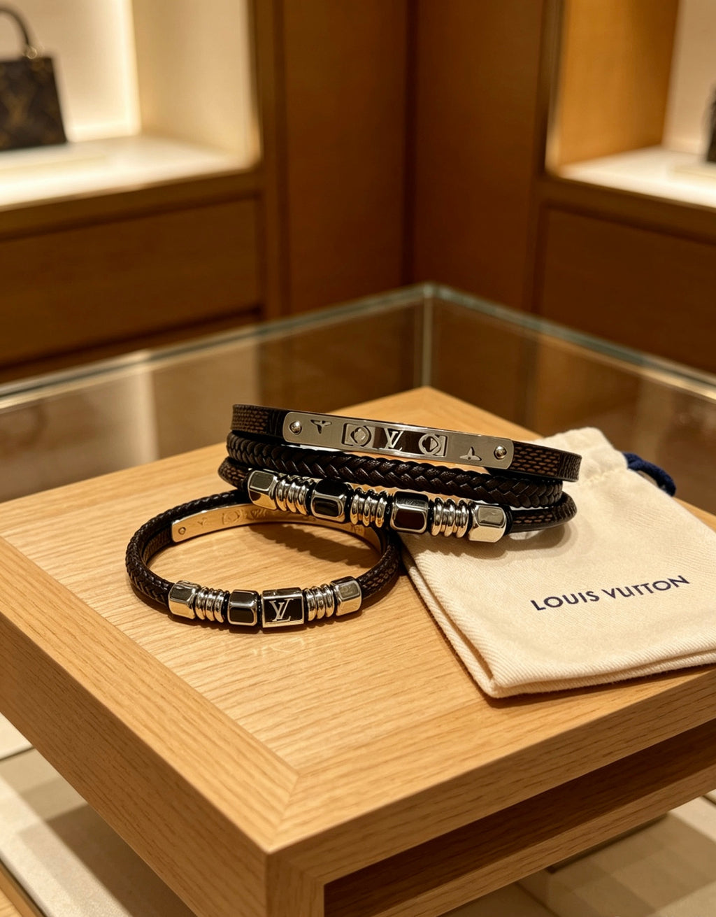 Louis Vuitton Blue Antiqued Leather Chain Bracelet - album image 9