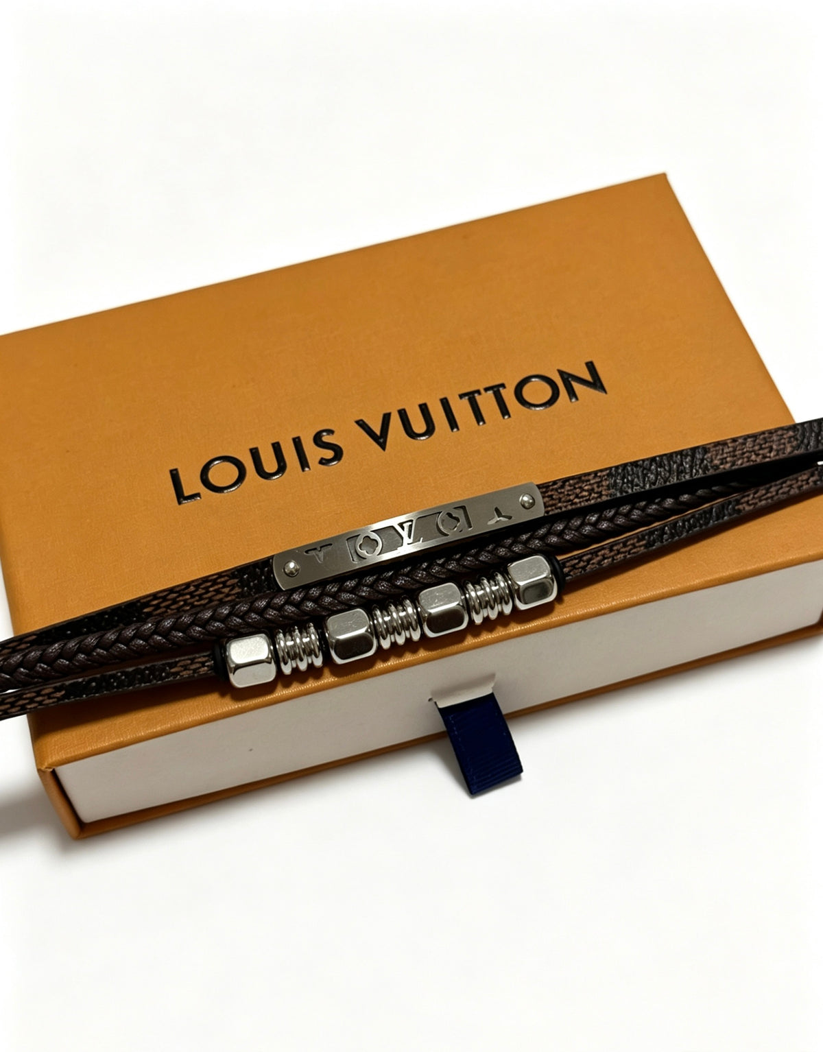 Louis Vuitton Blue Antiqued Leather Chain Bracelet - album image 3