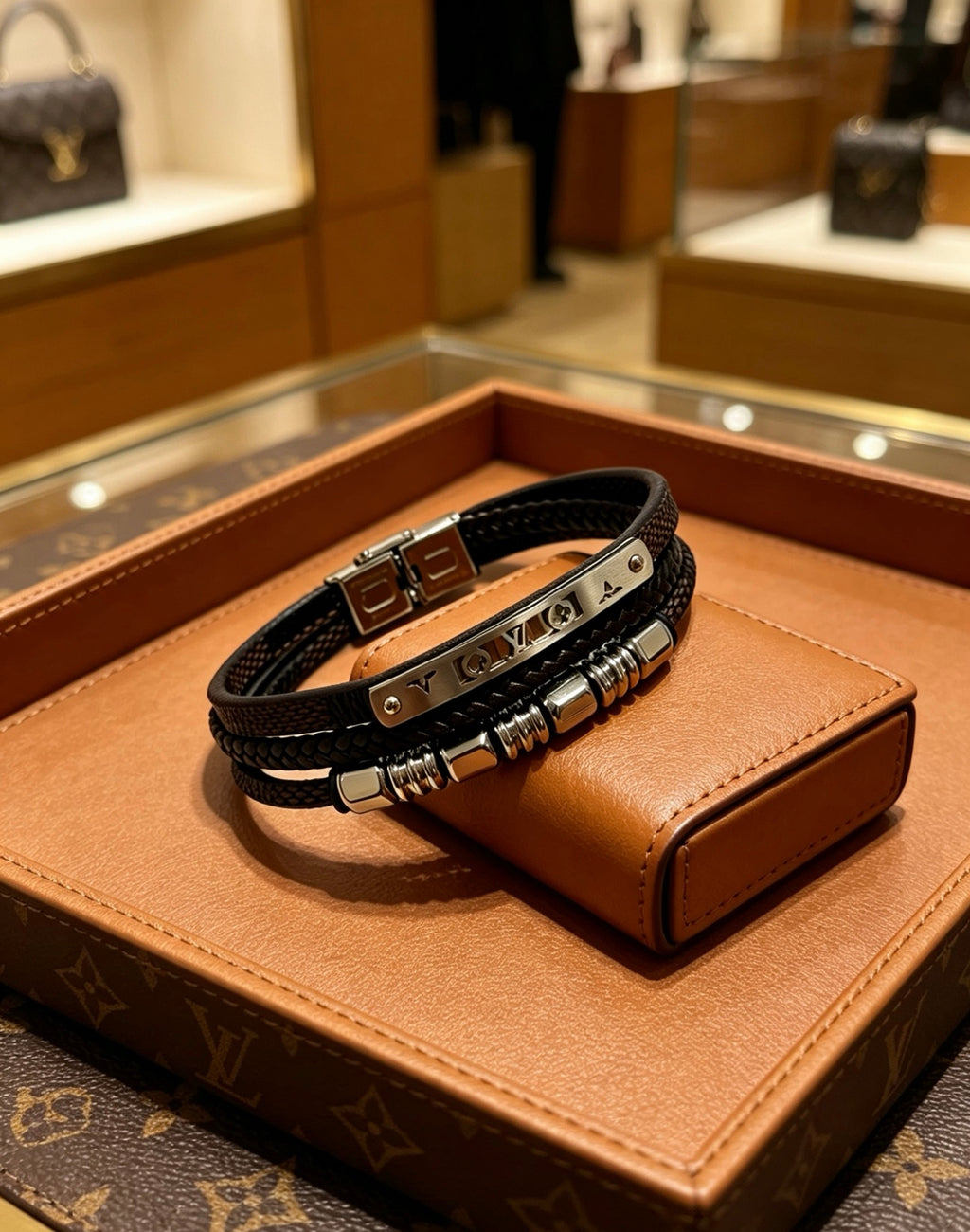 Louis Vuitton Blue Antiqued Leather Chain Bracelet - album image 7