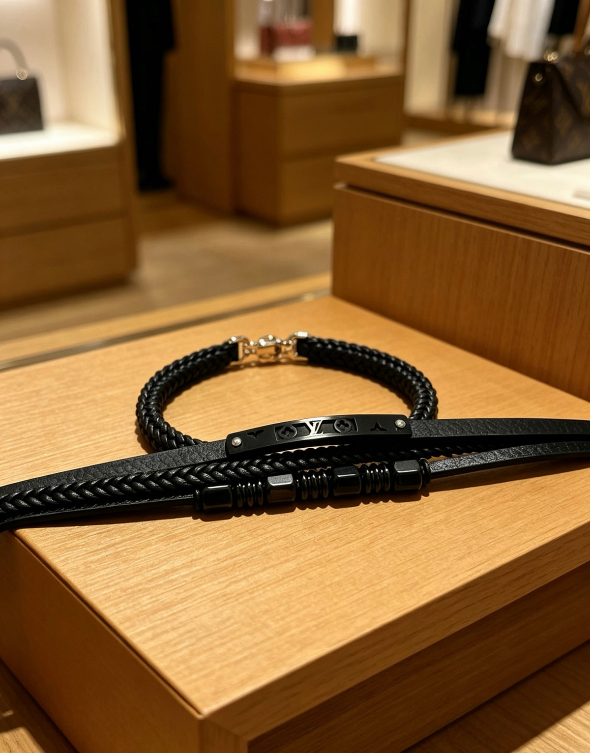 Louis Vuitton Blue Antiqued Leather Chain Bracelet - album image 8