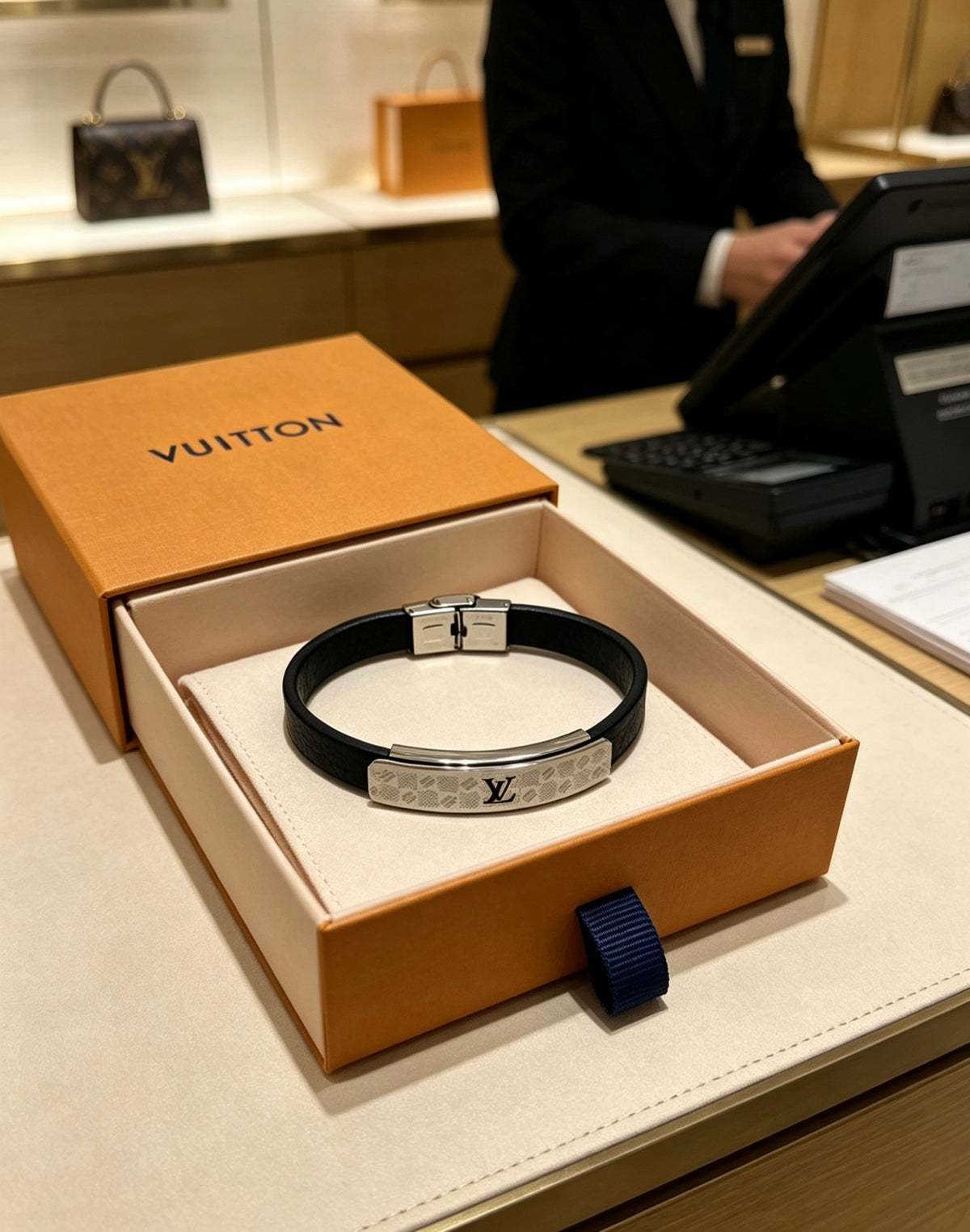 Louis Vuitton Blue Antiqued Leather Chain Bracelet - album image 8